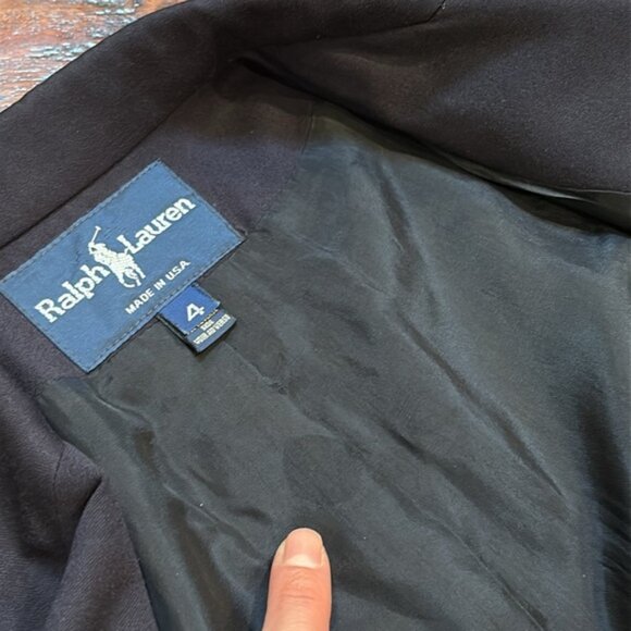 Vintage Ralph Lauren Wool Crest Logo Blazer Jacket Navy Blue Gold Buttons size 4 - Picture 10 of 15